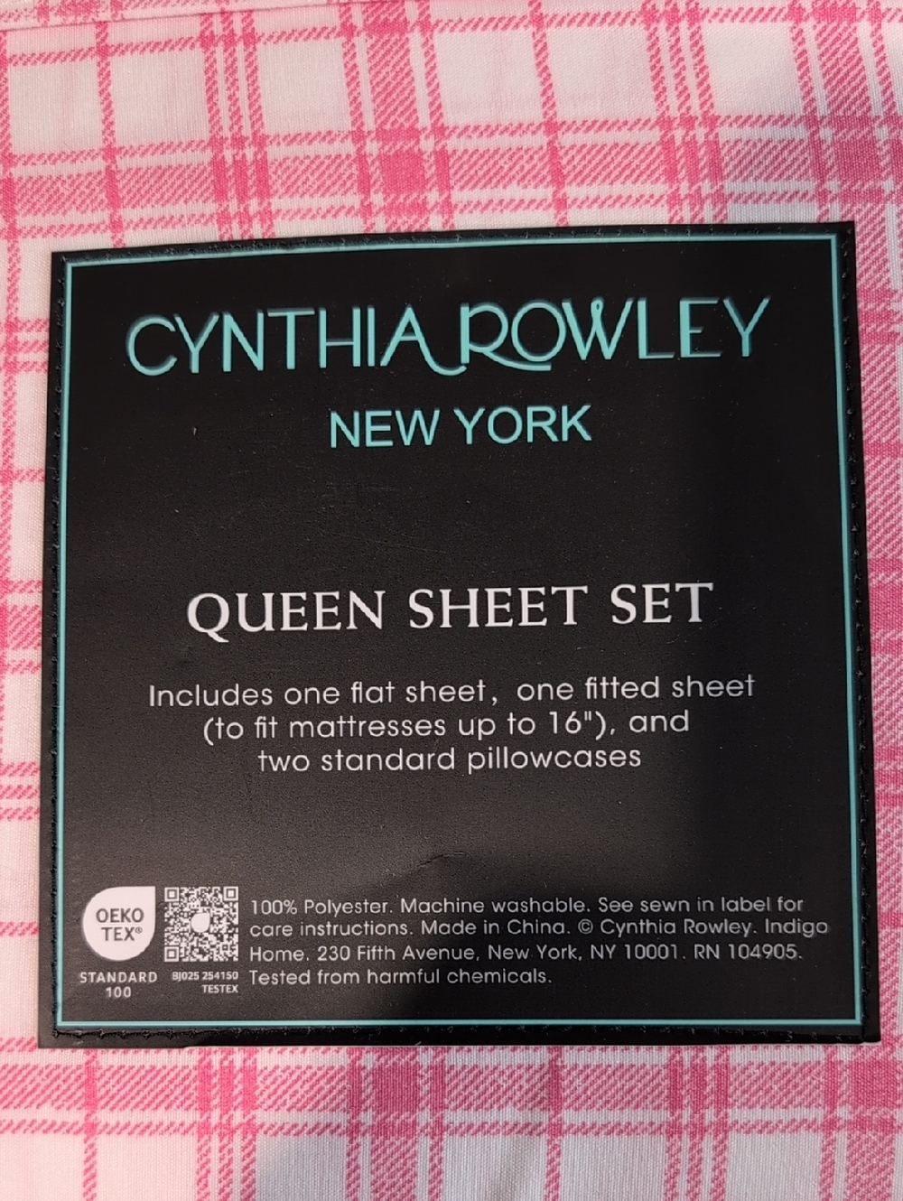 Cynthia Rowley Pink Plaid Queen Sheet Set - Picture 3 of 3